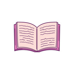 Hand drawn open pink book in doodle style isolated on white background