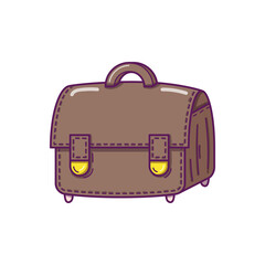 Hand drawn leather briefcase, business bag in doodle style isolated on white background