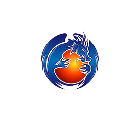 Dragon Logo - Mythical Creature Symbol - Blue Dragon and Orb Icon