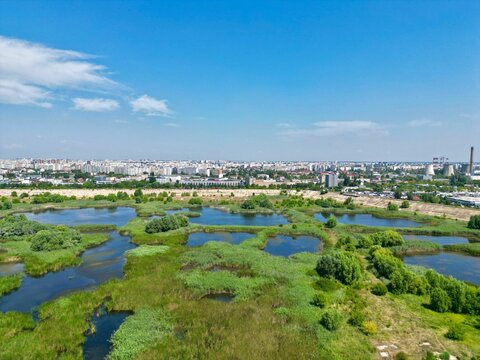 Beautiful view of the Vacaresti Danube Reservation in Bucharest