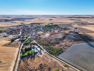 Aerial view of the small village of Mota del Marqués in Valladolid province.