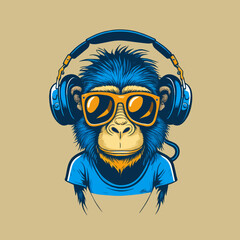 Monkey Head Face mascot logo Illustration. Geek Chimpanzee Icon Badge