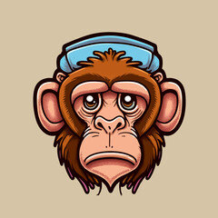 Monkey Head Face mascot logo Illustration. Geek Chimpanzee Icon Badge