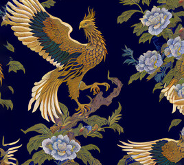 Eagle Chinoiserie Pattern, bright colorful and retro