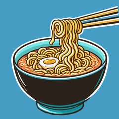 Japanese Ramen noodles Bowl Cartoon Illustration for mascot logo or sticker