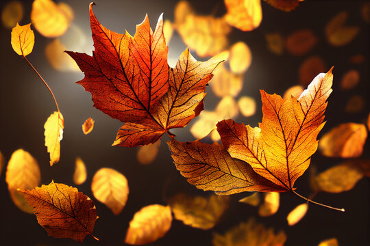 Background image of autumn falling leaves. Fabulously beautiful autumn. 