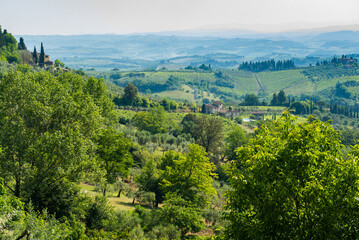 A view of the Tuscan countryside from San Gimignano, Italy.