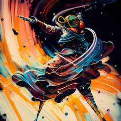 astronaut dancing with abstract force around