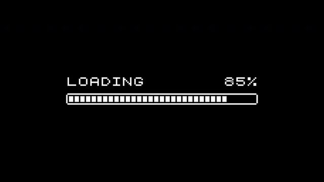 Loading Progress Bar. 4K Video. Pixel Preloader. Downloading Barloading Screen. Animation on Black Background