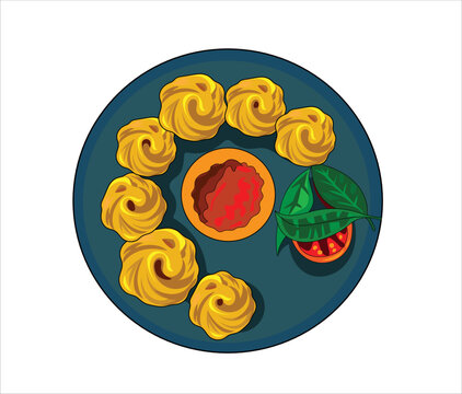 Momos Indian And Pakistani Food Illustration Vector