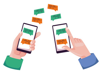 Chat message hand hold smartphone mobile chatting talking design element concept illustration