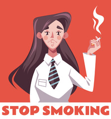 Office people workers smoking. Stop smoke cigarette design element concept illustration