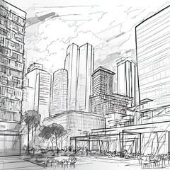 Sketch and real mix urban cityscape scene , development and real estate business concept , mixed media .