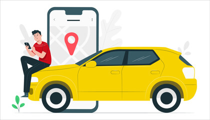 Taxi service. Online ordering taxi car, rent and sharing using service mobile application. 