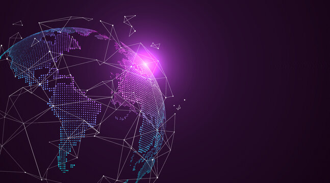Metaverse with purple holographic globe from space.