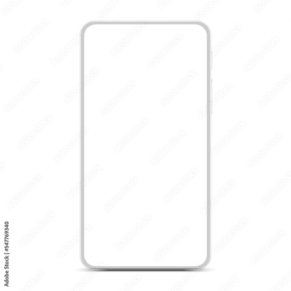 Poster white phone with white screen new version in trendy thin frame - stock vector