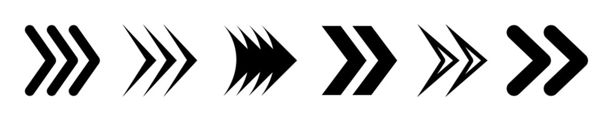 Arrow icon set, black vector arrows icons, collection different arrows sign, shape, play, pause, next button symbol – stock vector