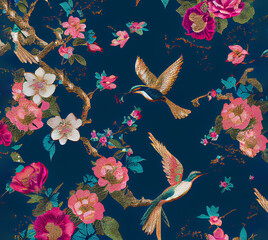 birds and flowers chinoiserie pattern