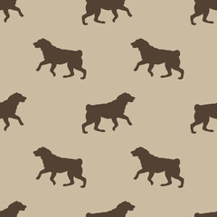 Seamless pattern. Running and jumping central asian shepherd dog puppy. Dog silhouette. Endless texture. Design for wallpaper, wrap, fabric, decor.