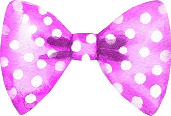 Watercolor  pink polka dot bowtie illustration. Hipster funny clothes accessories, character creator decor fashion element isolated. Cute drawing clipart element cutout for man, woman, summer clothes	