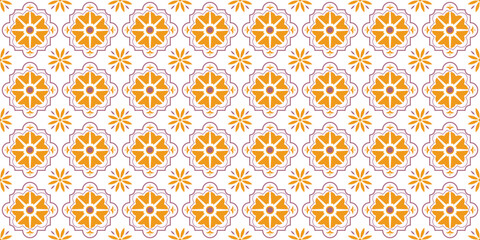 Ceramic tiled pattern. Floral seamless pattern for tile design. Isolated on white background. Endless texture. Perfect for print, design, fabric, wrap