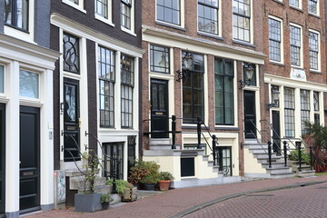 Amsterdam Prinsengracht Canal Street View with House Facades and Entrance Steps, Netherlands