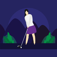 Woman playing golf, target achieving concept