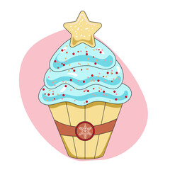 New Year and Christmas sweet dessert. Festive food. Vector illustration for menu decor, poster, post, banner, postcard. Isolated object for design.