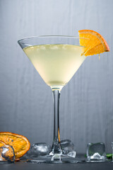 Alcoholic cocktail, Daiquiri aperitif made from light rum, lime juice and sugar with orange.