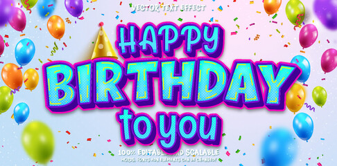 Editable Text Effect, 3D Happy Birthday Text Style. Happy birthday 3d text style effect themed birthday party