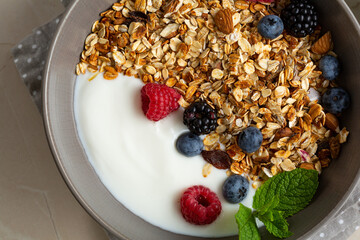 Breakfast muesli  granola with berry in bowl food