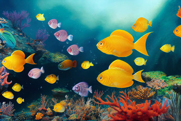 Fototapeta na wymiar Coral Reef with Lots of Fish