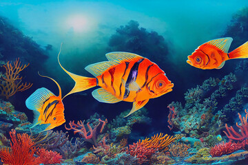 Fototapeta na wymiar Rare Fish in Front of Coral Reef