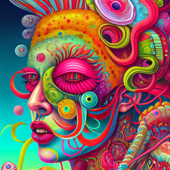 Fototapeta na wymiar Colorful Psychedelic Face Lady