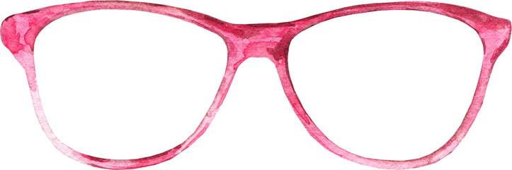 Watercolor pink glasses illustration. Hipster funny clothes accessories, character creator decor fashion element isolated. Cute drawing clipart element cutout for man, woman, summer clothes, diy	
