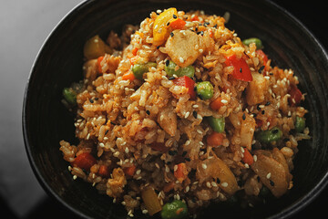 Fried rice with vegetables and soy sauce
