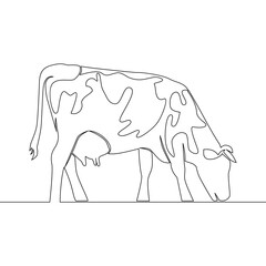 Continuous line drawing Cow on pasture Grazing cow icon vector illustration concept