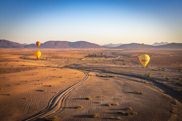 hot air balloon over Marrakech, morocco, north africa, sunrise, high atlas mountains, adventure