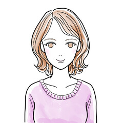正面を向いた笑顔の若い女性のイラスト