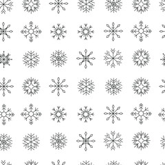 Snowflakes seamless pattern, symmetrical black and white pattern, minimalistic background