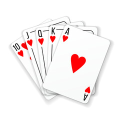 Hearts Playing cards with royal flush poker combination. Vector realistic illustration