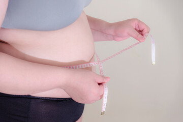 Fat woman, Shape up healthy stomach muscle, and diet lifestyle