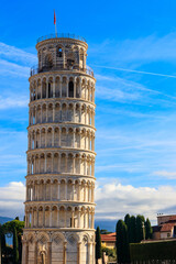 Leaning tower of Pisa at the Piazza dei Miracoli or the Square of Miracles in Pisa, Italy