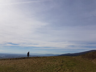 Woman enjoys hiking in moedling, lower austria, austria.