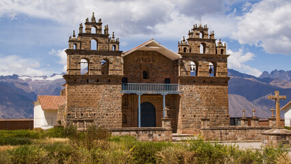 Fototapeta na wymiar Close up of Tiobamba temple jesuit church, Maras, Cusco, Peru