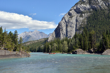 Beautiful summer views of Bow Fall in Banff National Park in the Rocky Mountains of Alberta Canada
