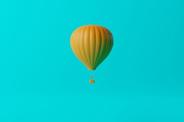 Fototapeta premium Orange air balloon on a blue background. Air balloon flying concept, attraction. Reaching for the sky. 3d rendering, 3d illustration.