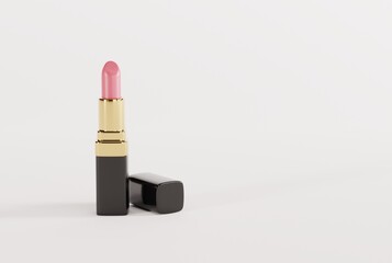 Pink lipstick on a light background. The concept of women's lip painting, using a variety of lipsticks for lips. 3D render, 3D illustration.