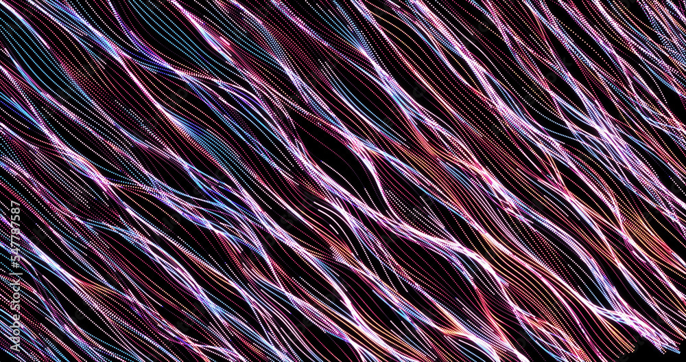 Fototapete abstract background of blue and purple diagonal small neon bright stripes of particles in the form o
