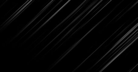 Abstract beautiful diagonal geometric black and white flying luminous stripes with sticks lines of meteorites on a black background